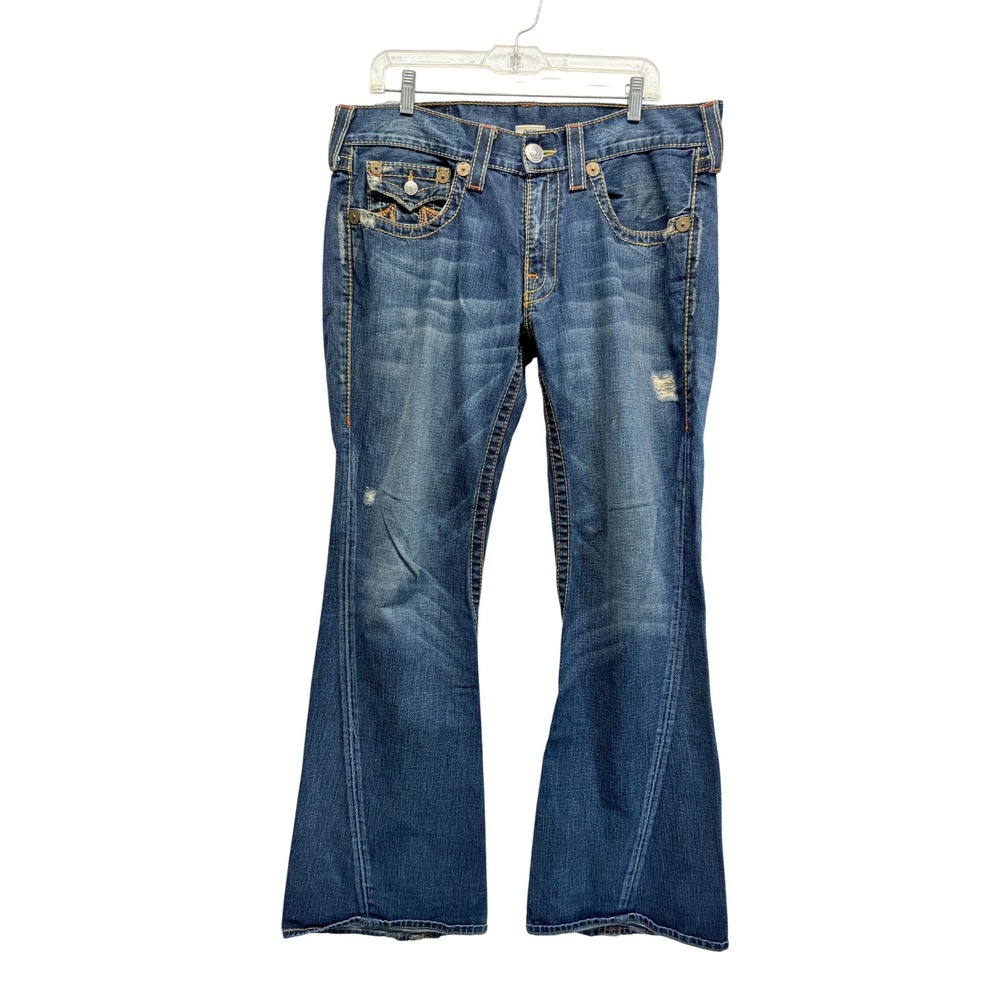Rare‎ VTG USA Y2K True Religion Joey Big T Super T 34 Flap Flare Jeans READ